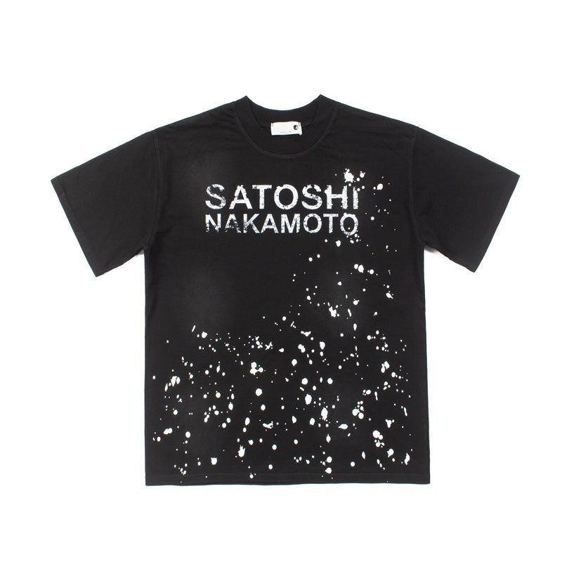 2026 American High Street Splatter Letter Retro Washed T-shirt