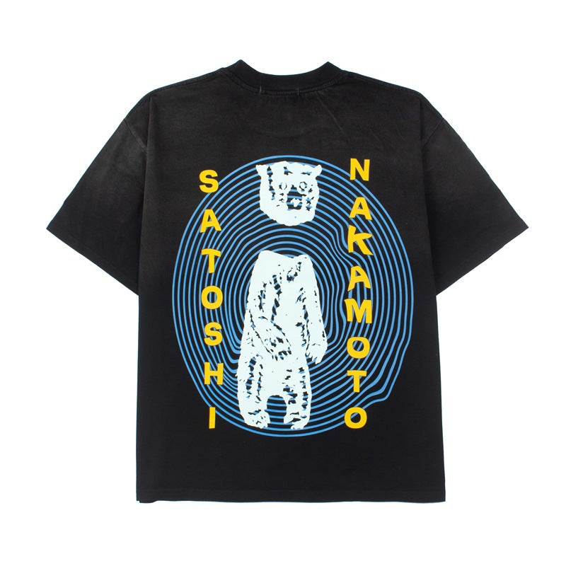 2026 American Street Style Headless Bear Print Washed T-Shirt