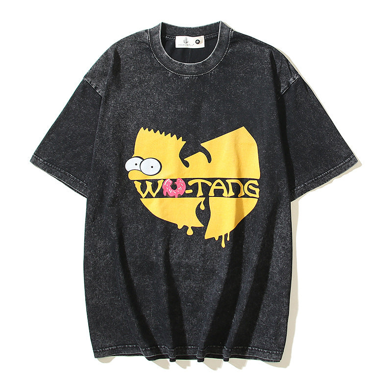 2026 American New Style High Street Top Cartoon Print Washed T-shirt