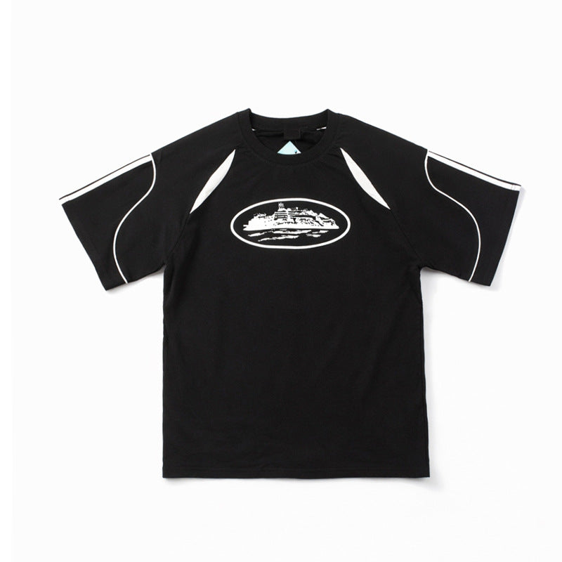 2026 American High Street Short-sleeved Patchwork Triple T-shirt