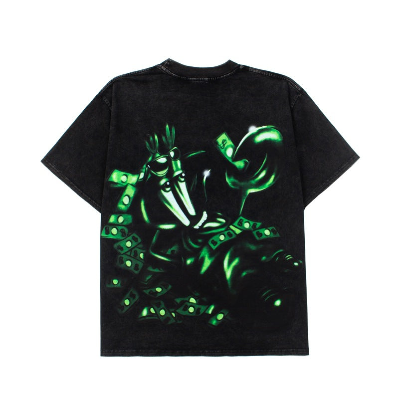 2026 American New Style Alien Print Loose Washed Retro T-shirt