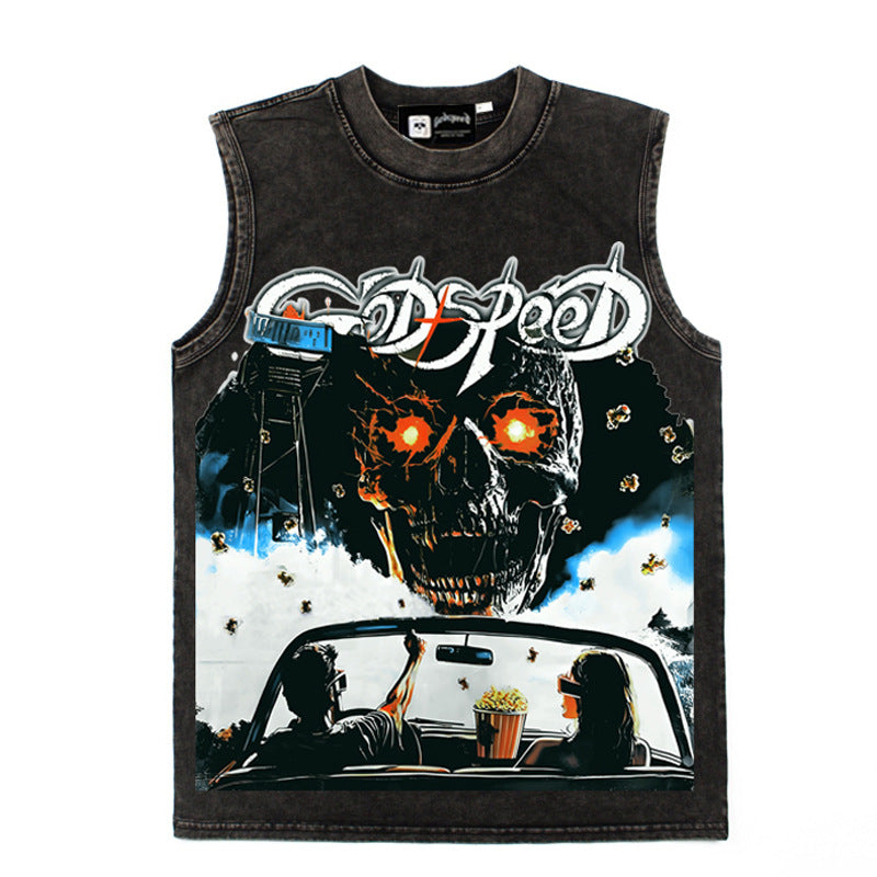 2026 American high street rock street skull racing West Coast T-shirt