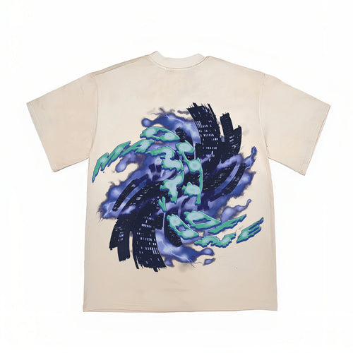 2026  Cross-border American high street retro skull distressed lightning T-shirt