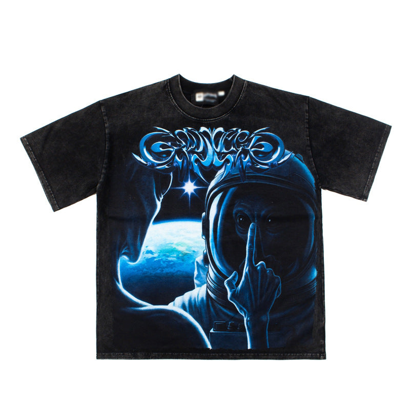 2026 American New Style Alien Print Loose Washed Retro T-shirt