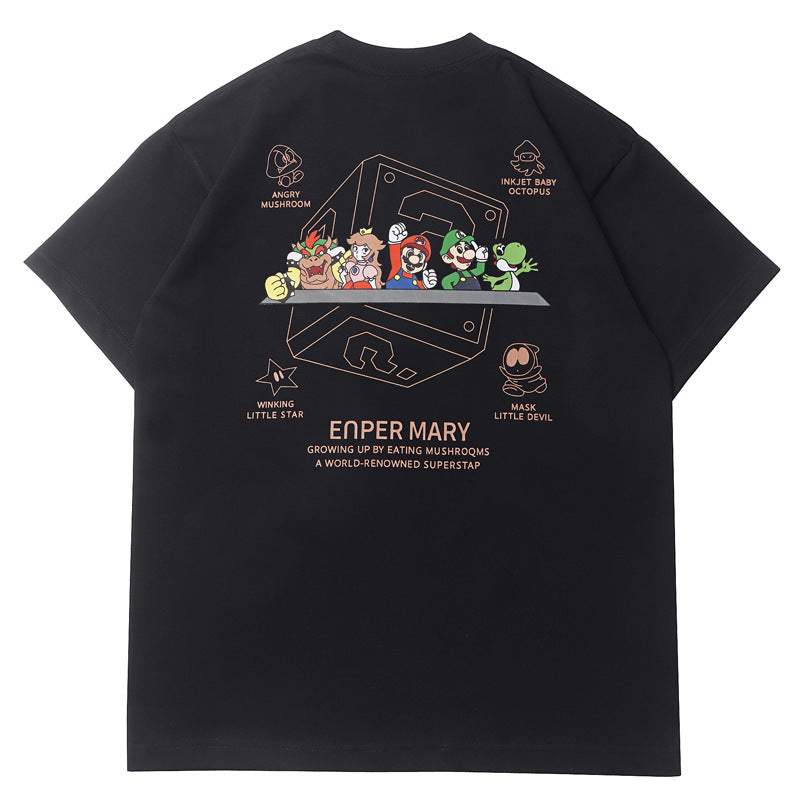 2026 American high street style new short-sleeved cartoon T-shirt
