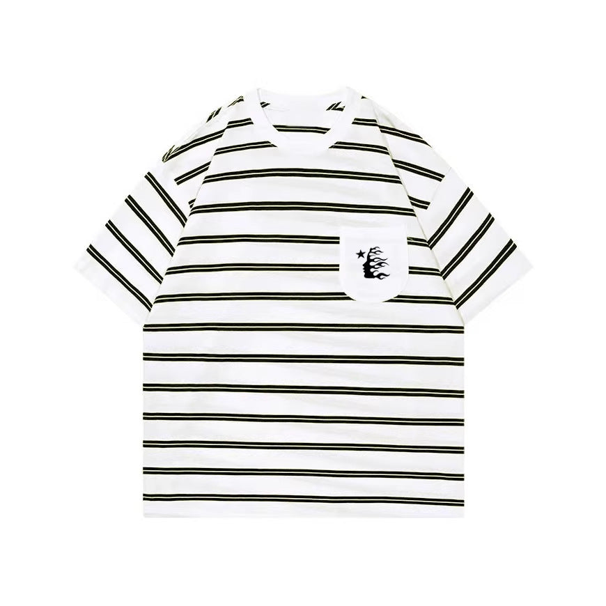 2026 American High Street Hell Retro Ins Simple Striped T-shirt