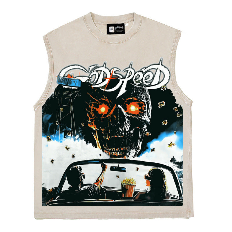2026 American high street rock street skull racing West Coast T-shirt