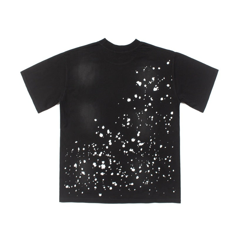 2026 American High Street Splatter Letter Retro Washed T-shirt
