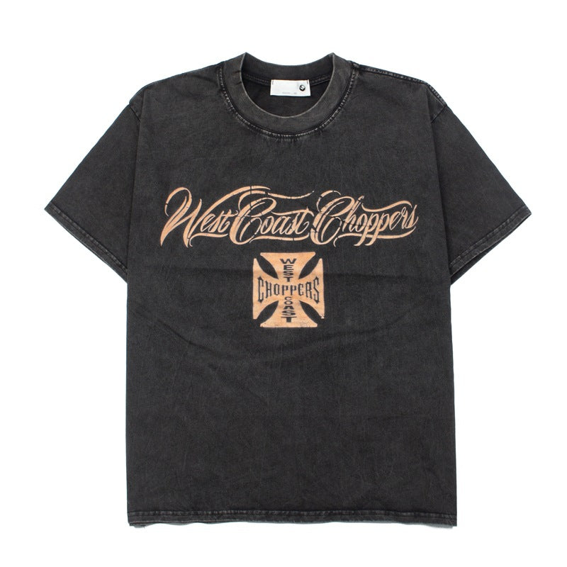 2026 American high street style washed distressed retro eagle T-shirt