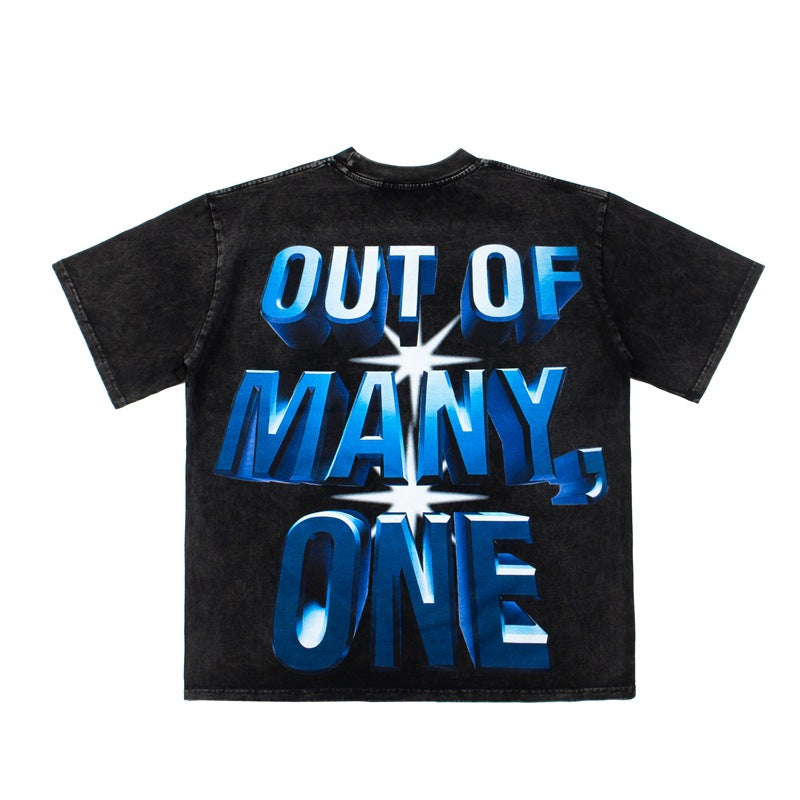 2026 American New Style Alien Print Loose Washed Retro T-shirt