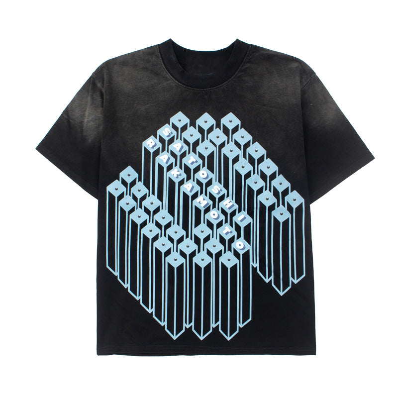 2026  American High Street Retro Hip Hop Distressed 3D T-shirt