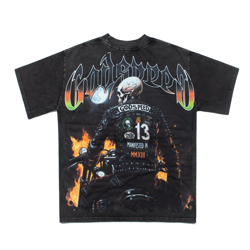 2026 American Hip Hop Street Rap Rock Skull Motorbike T-shirt