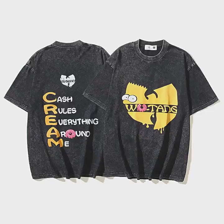 2026 American New Style High Street Top Cartoon Print Washed T-shirt