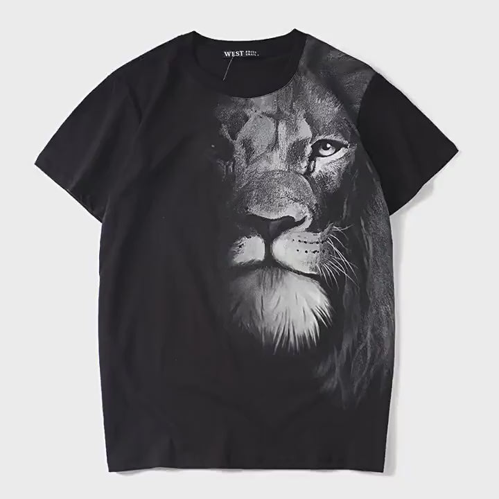 2026 Summer Fashionable 3D Lion Print Men's T-shirt Loose T-shirt